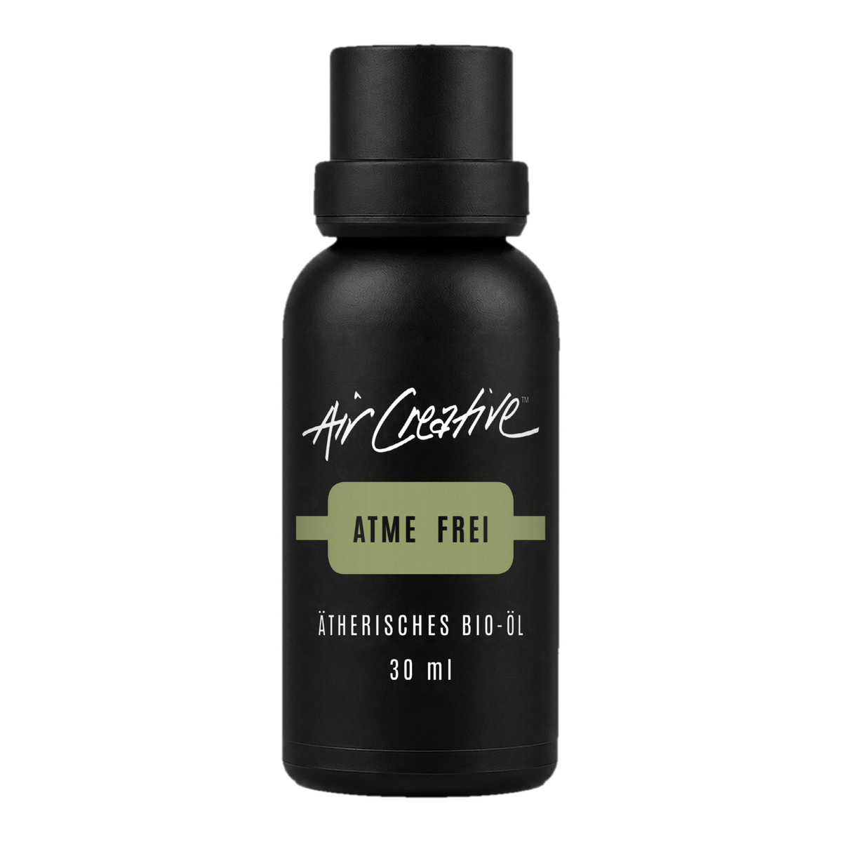 Ätherisches BIO-Öl "Atme frei" 30ml von Air Creative – Braunglasflasche auf weißem Hintergrund