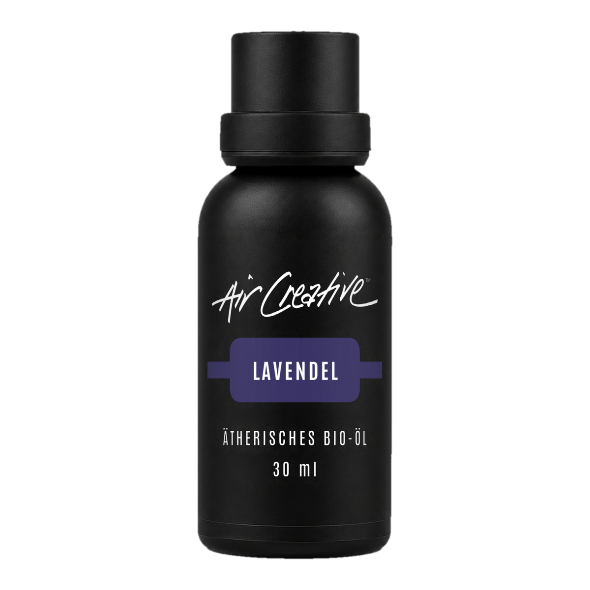 Ätherisches BIO-Öl "Lavendel" 30ml von Air Creative – Braunglasflasche auf weißem Hintergrund