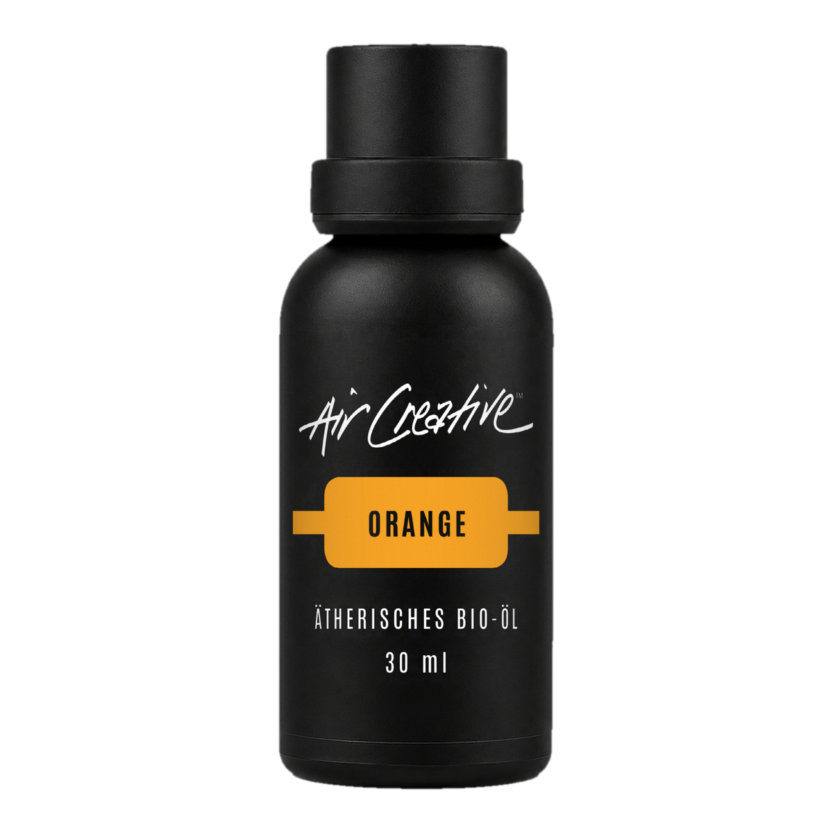 Ätherisches BIO-Öl "Orange" 30ml von Air Creative – Braunglasflasche auf weißem Hintergrund
