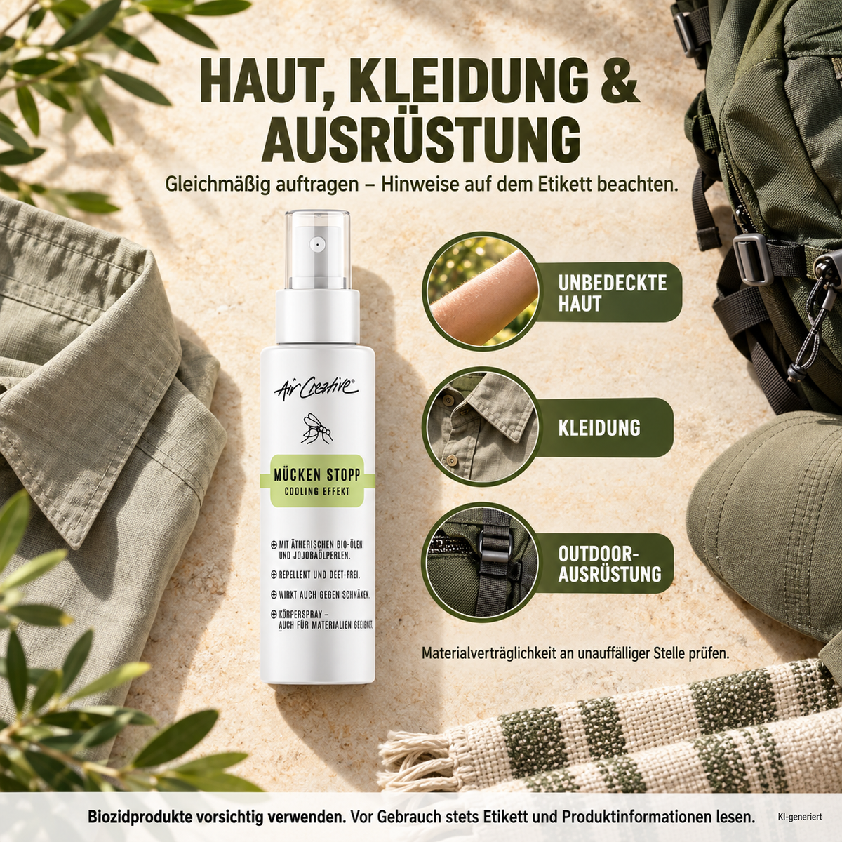 Mücken Stopp Körperspray für unbedeckte Haut, Kleidung und Outdoor-Ausrüstung