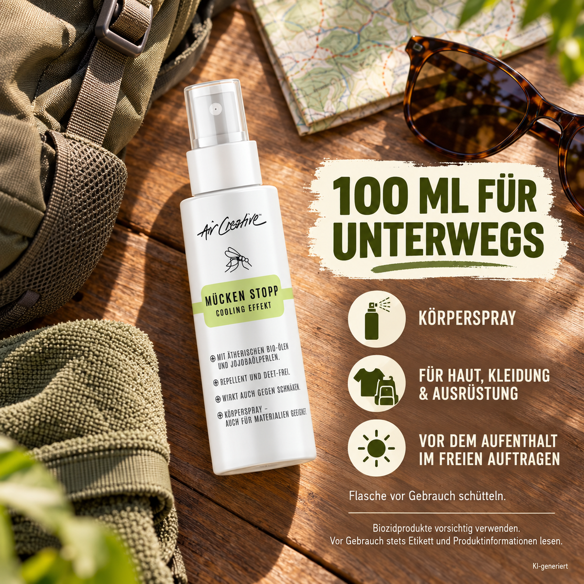 Mücken Stopp Körperspray 100 ml für unterwegs im Rucksack