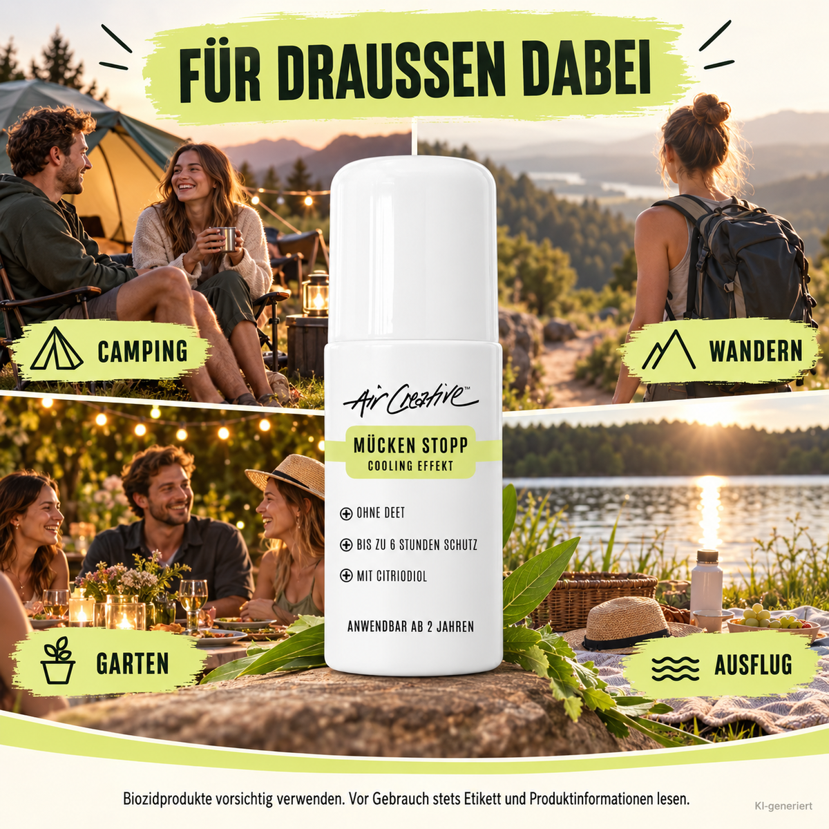 Roll-On Mücken Stopp für Camping, Wandern, Garten und Ausflug
