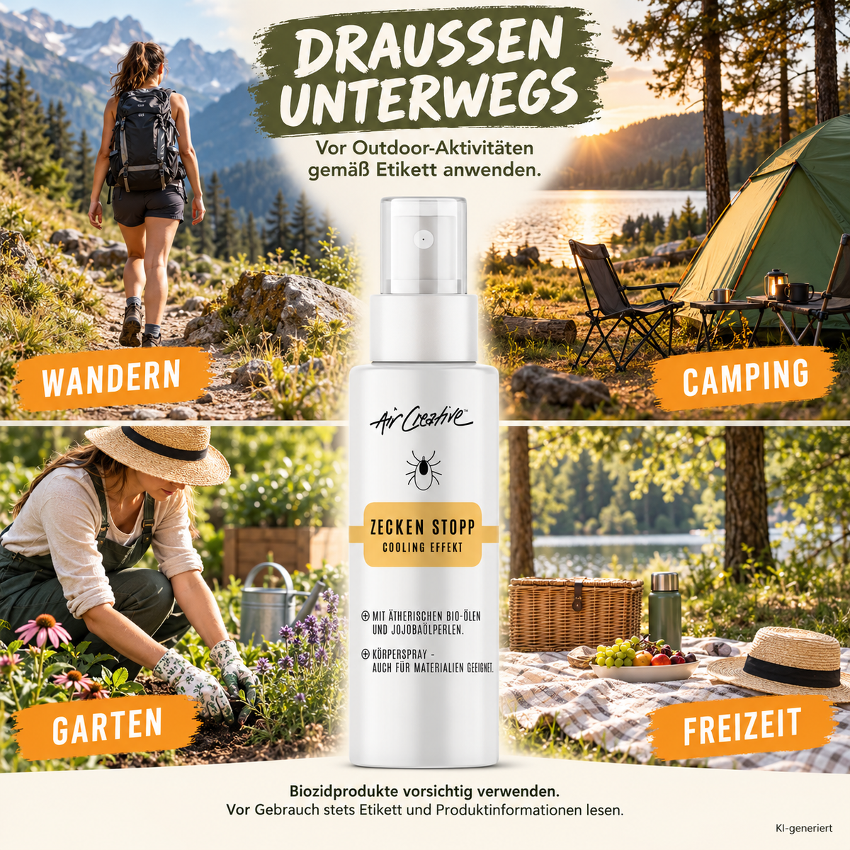 Zecken Stopp Körperspray für Wandern, Camping, Garten und Freizeit