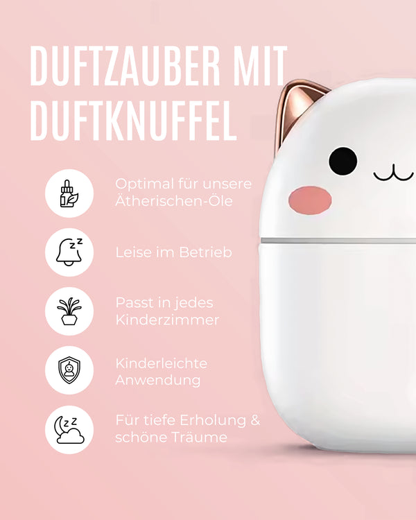 Duftknuffel Mini-Kinder-Diffuser mit Nachtlicht und 10ml Ätherischem Bio-Öl Deiner Wahl - Withey / Träum schön