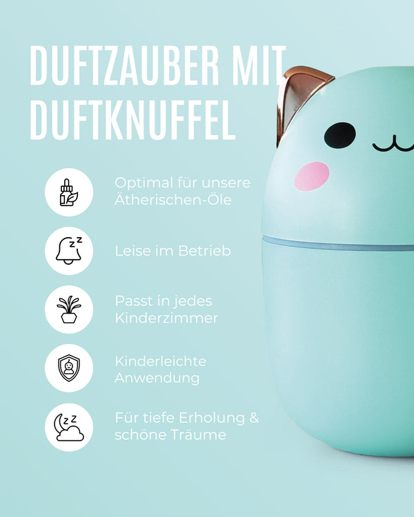 Duftknuffel Mini-Kinder-Diffuser mit Nachtlicht und 10ml Ätherischem Bio-Öl Deiner Wahl - Withey / Träum schön