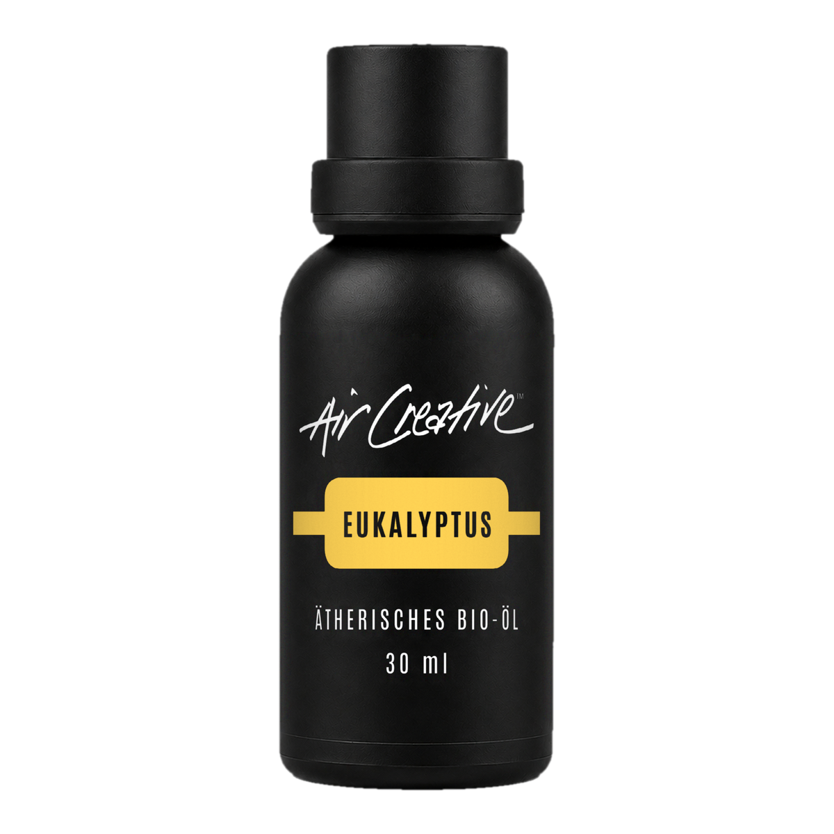 Ätherisches BIO-Öl "Eukalyptus" 30ml von Air Creative – Braunglasflasche auf weißem Hintergrund