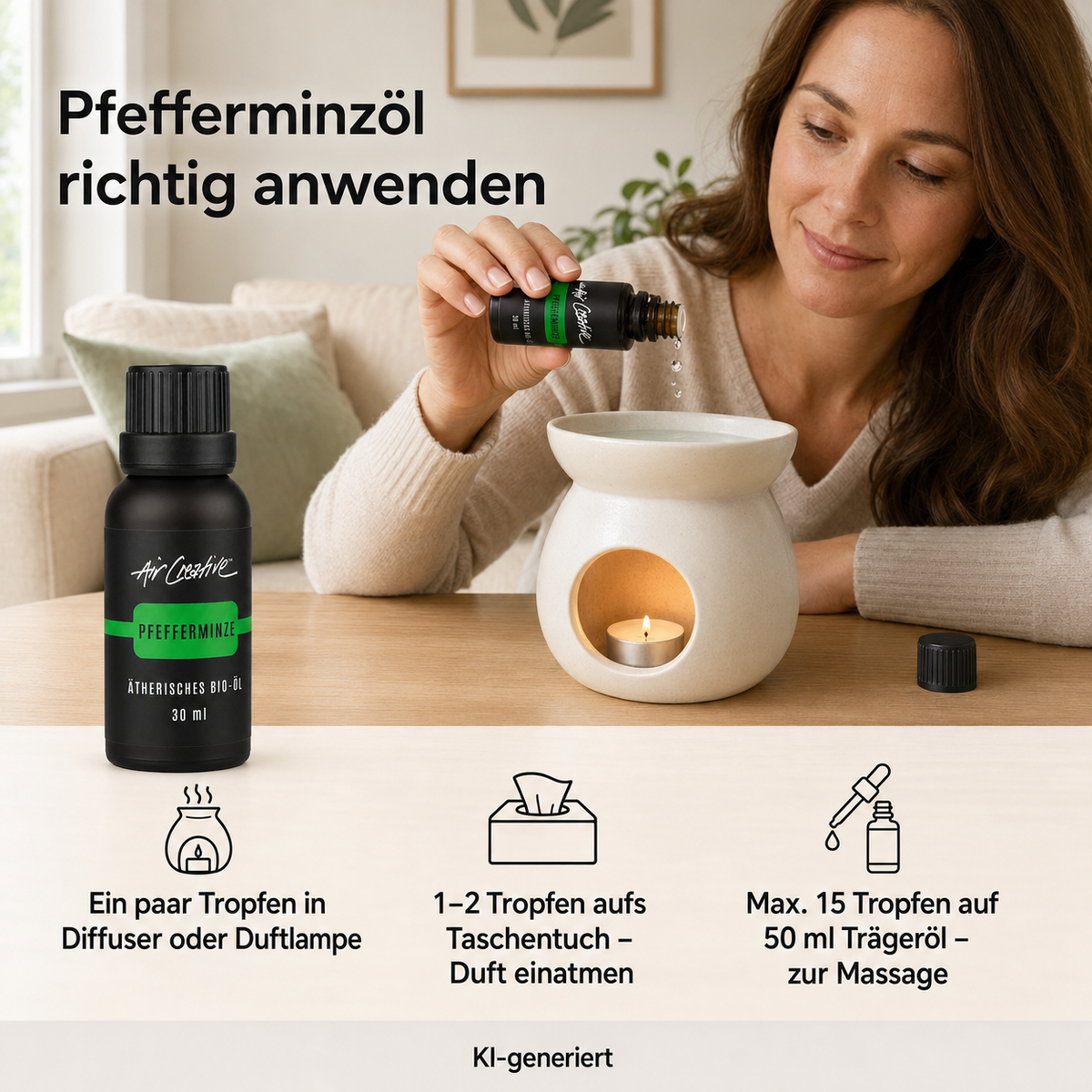Ätherisches BIO-Öl "Pfefferminze" 30ml von Air Creative - Anwendung Schritt für Schritt