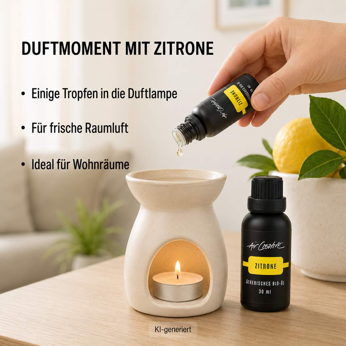 Ätherisches BIO-Öl "Zitrone" 30ml von Air Creative - Anwendung Schritt für Schritt