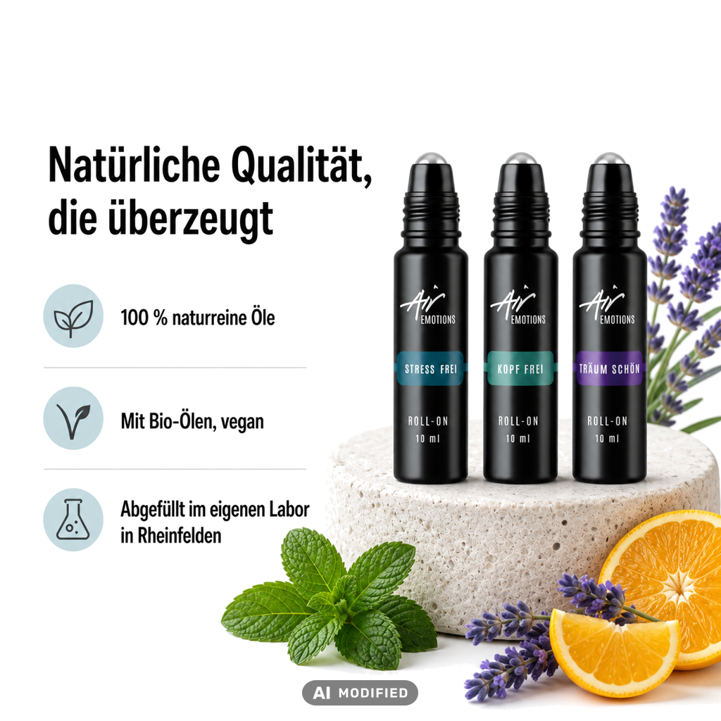 Natürliche Qualität von Air Creative: 100 % naturreine Öle, mit Bio-Ölen, vegan, abgefüllt im eigenen Labor in Rheinfelden
