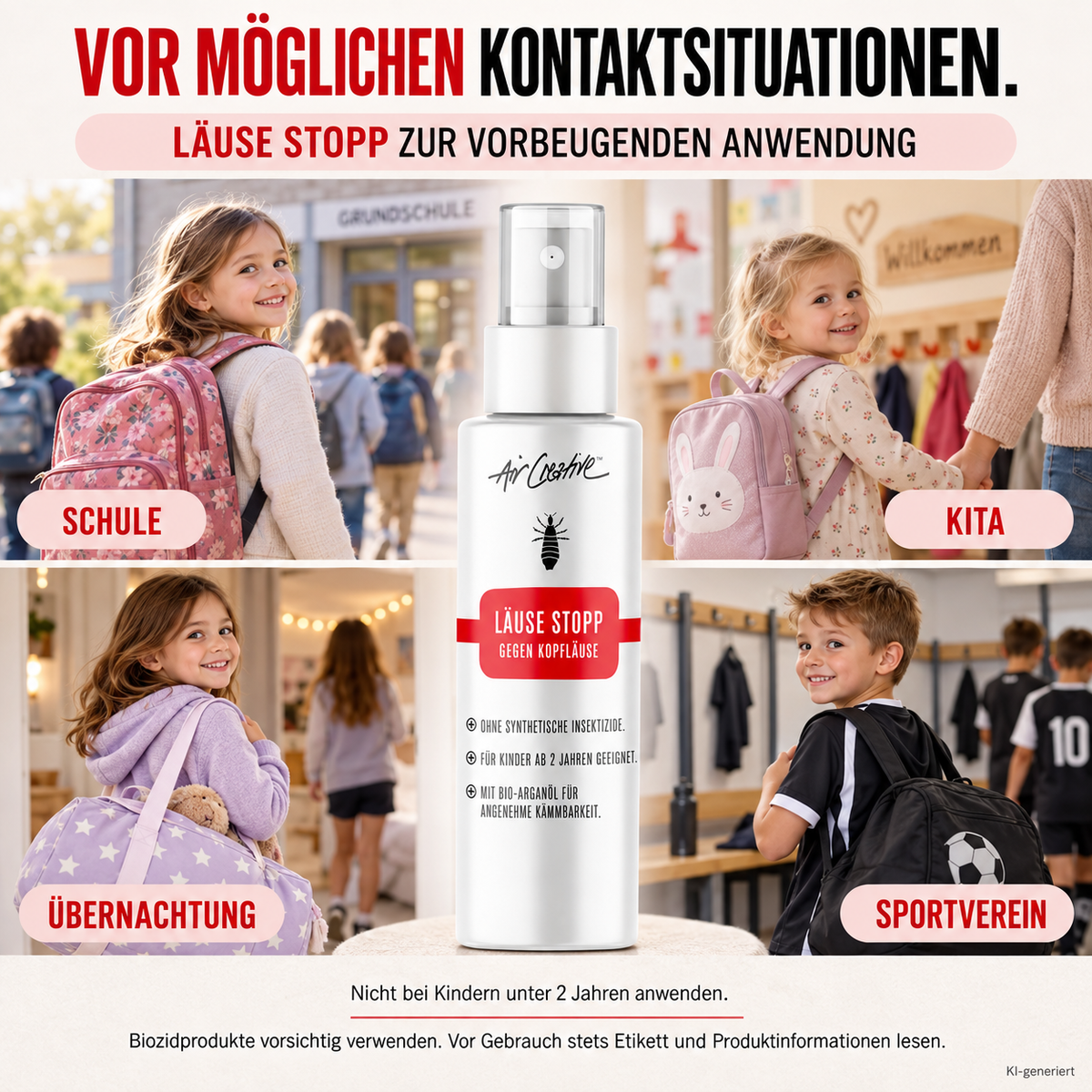 Läuse Stopp vorbeugend anwenden vor Schule, Kita, Übernachtung und Sportverein
