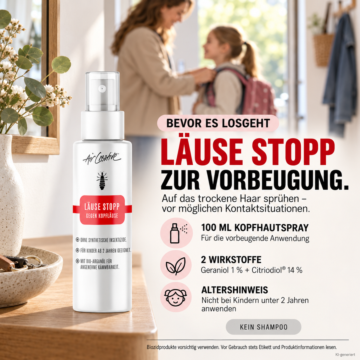 Läuse Stopp Kopfhautspray zur vorbeugenden Anwendung vor dem Schulweg