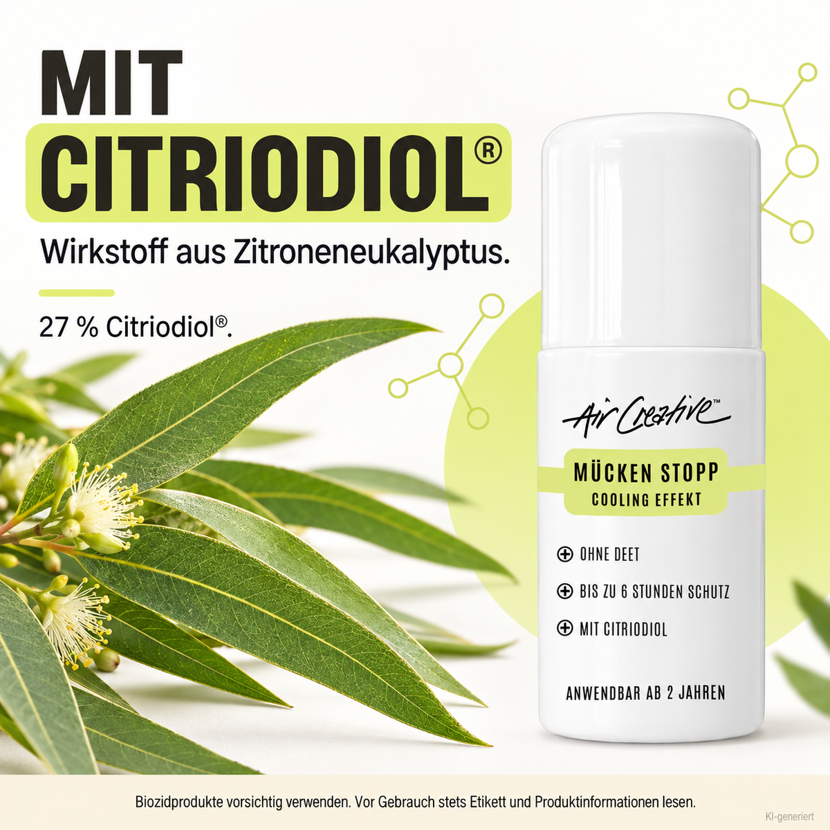 Wirkstoff des Roll-On Mücken Stopp: 27 % Citriodiol® aus Zitroneneukalyptus