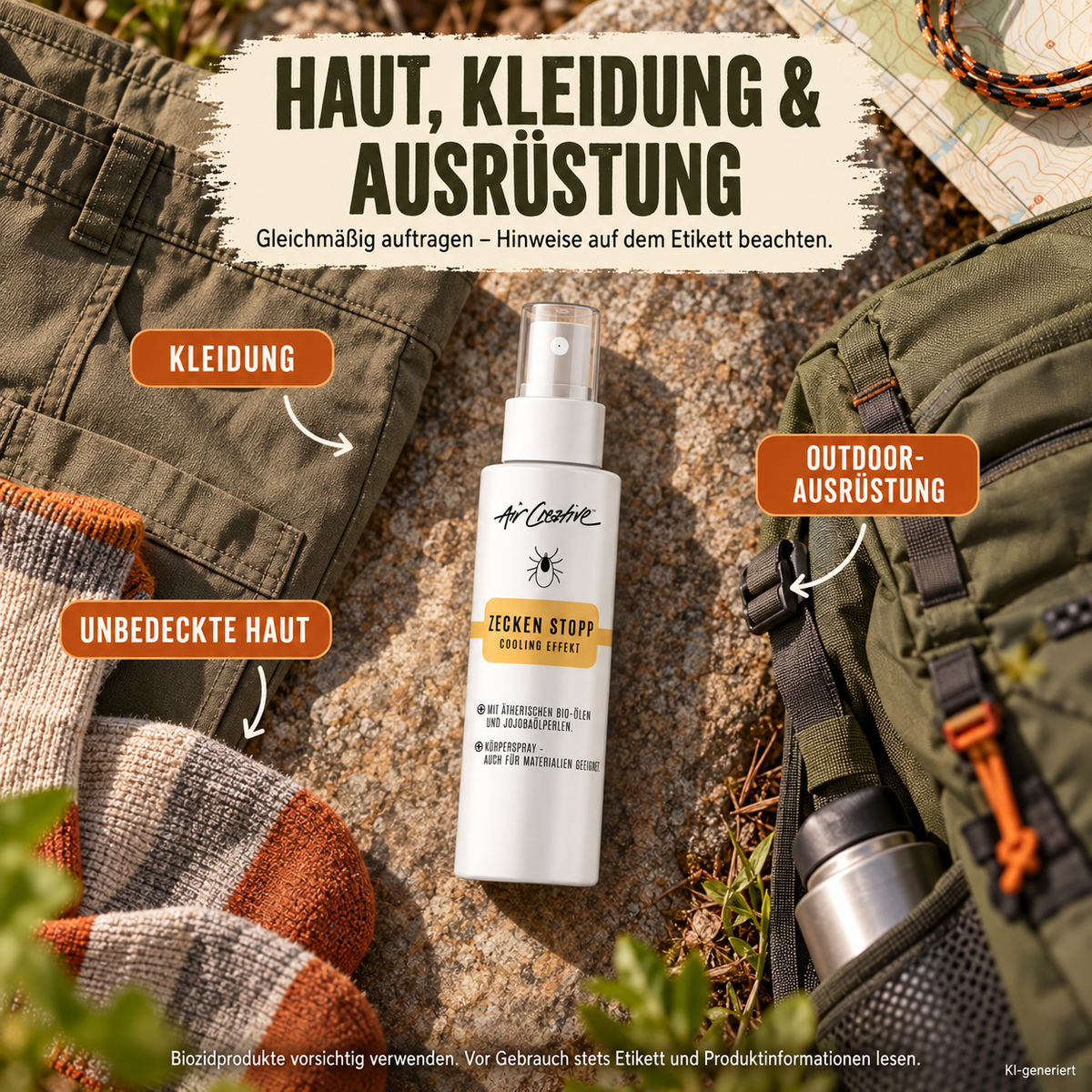 Zecken Stopp Körperspray für unbedeckte Haut, Kleidung und Outdoor-Ausrüstung