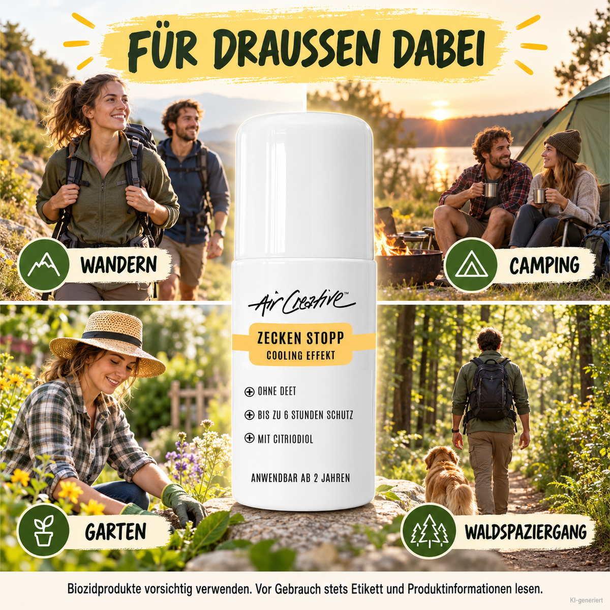 Roll-On Zecken Stopp für Wandern, Camping, Garten und Waldspaziergang
