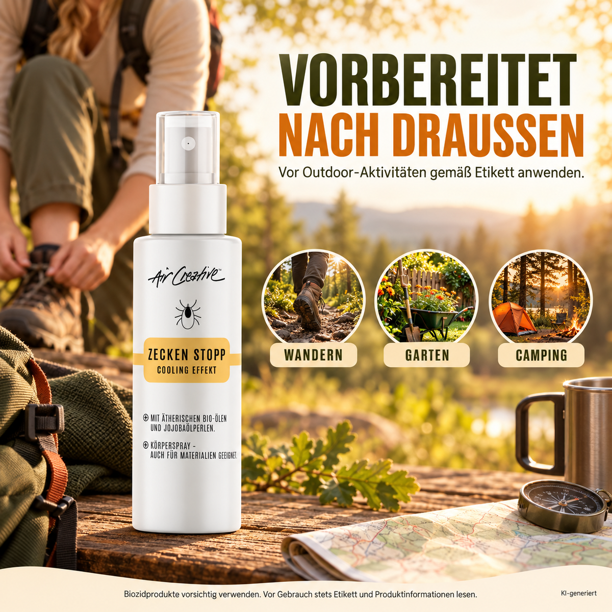 Zecken Stopp Körperspray vor Outdoor-Aktivitäten anwenden